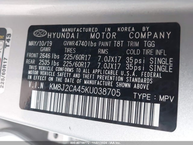 Hyundai TUCSON SE 2019 KM8J2CA45KU038705 Image 9
