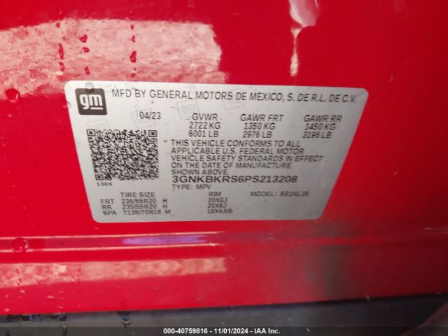 3GNKBKRS6PS213208 Chevrolet Blazer Awd Rs
