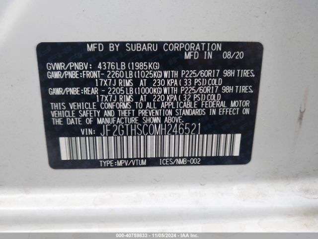 JF2GTHSC0MH246521 Subaru Crosstrek Sport