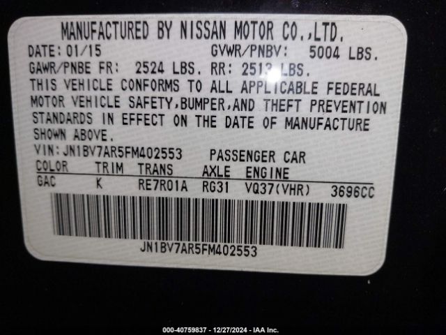 JN1BV7AR5FM402553 Infiniti Q50 Premium