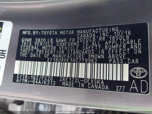 Toyota COROLLA SE 2017 2T1BURHE1HC779962 Image 9