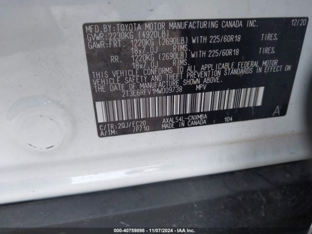 2T3E6RFV1MW009738 Toyota Rav4 Hybrid Xse