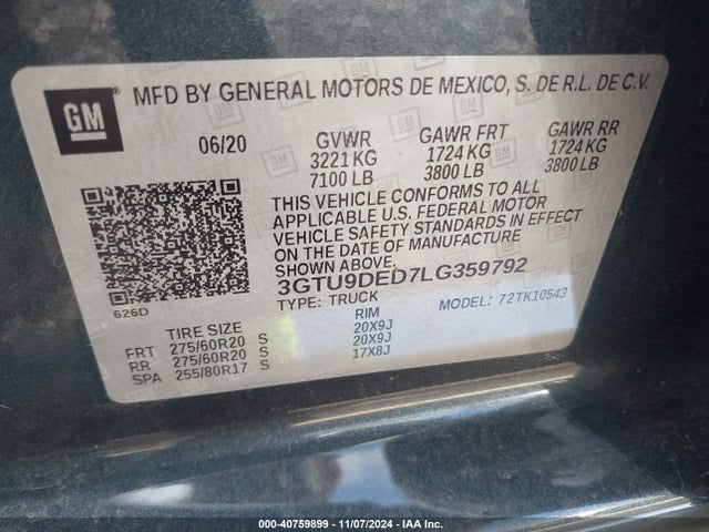 3GTU9DED7LG359792 GMC Sierra 1500 4wd  Short Box Slt