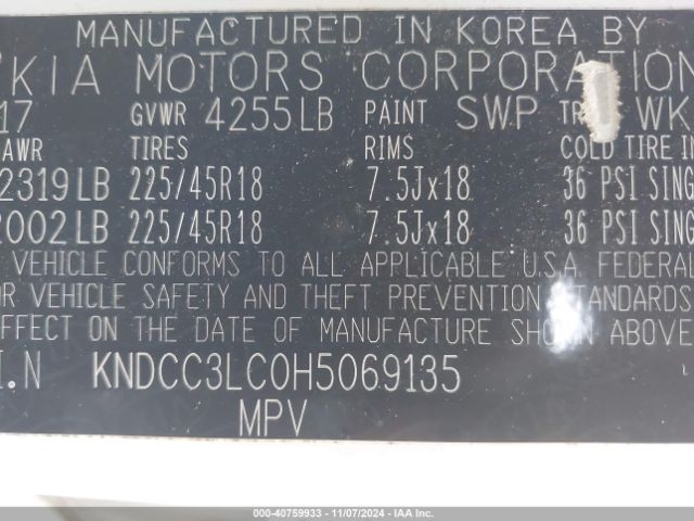 KNDCC3LC0H5069135 KIA NIRO EX