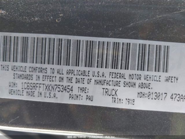 1C6SRFFTXKN753454 RAM 1500 Big Horn/lone Star  4x4 5'7 Box