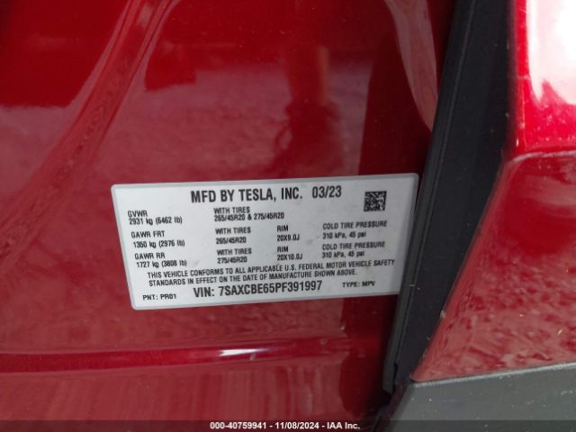 7SAXCBE65PF391997 Tesla Model X Plaid Tri Motor All-wheel Drive