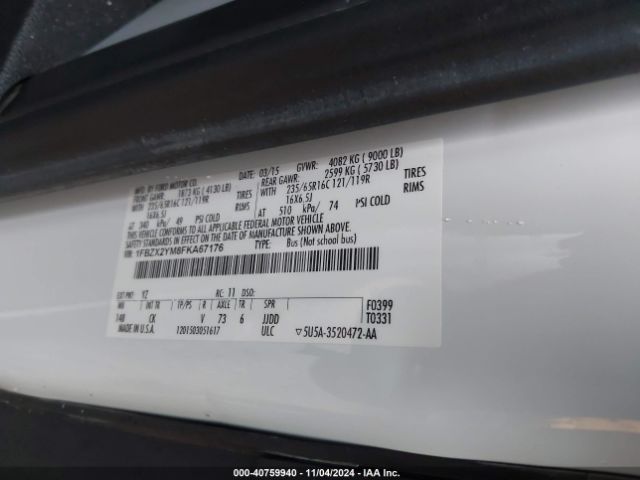 1FBZX2YM8FKA67176 Ford Transit-350 Xlt