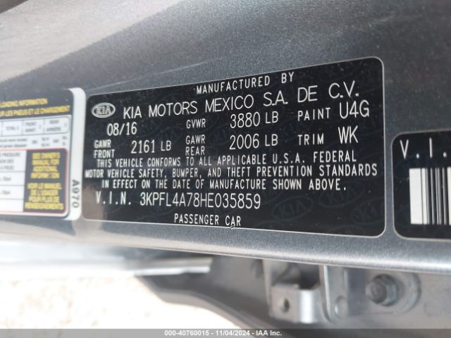 3KPFL4A78HE035859 KIA FORTE S