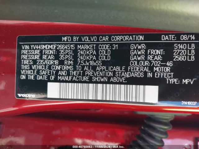 YV449MDM0F2664515 Volvo Xc60 T6 Platinum