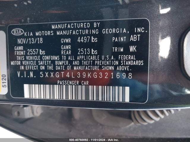 KIA Optima Lx 2019 5XXGT4L39KG321698 Image 9