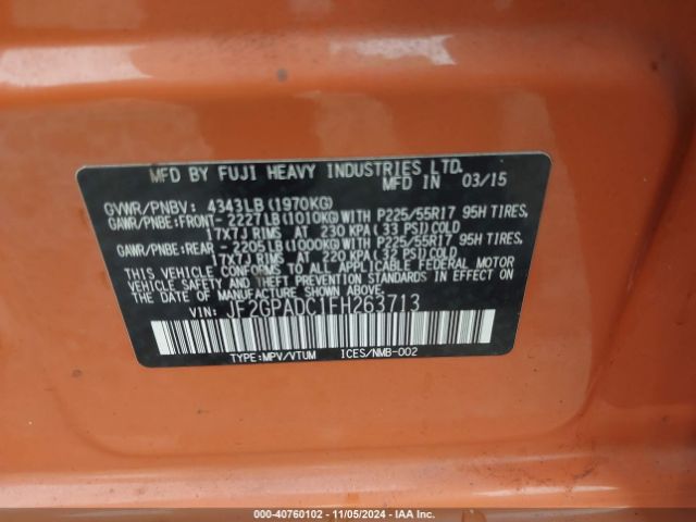 JF2GPADC1FH263713 Subaru Xv Crosstrek 2.0i Premium