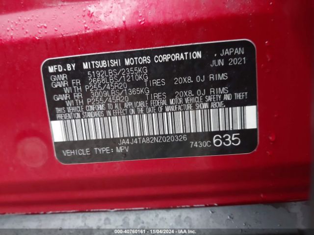 JA4J4TA82NZ020326 Mitsubishi Outlander Es 2.5
