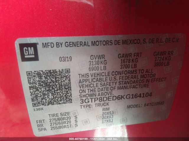 3GTP8DED6KG164104 GMC Sierra 1500 Slt
