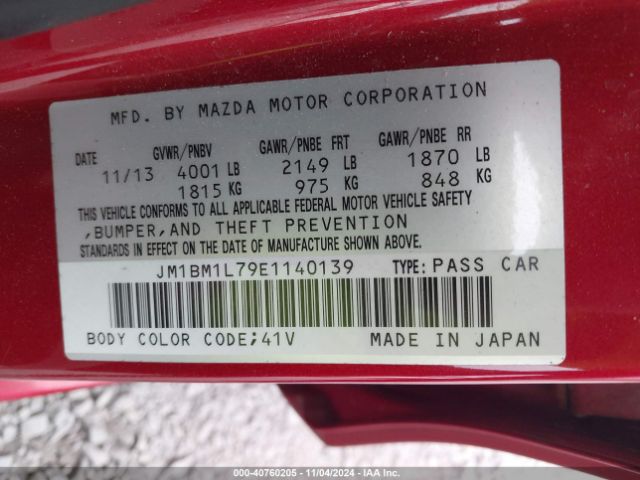 JM1BM1L79E1140139 Mazda Mazda3 I Touring