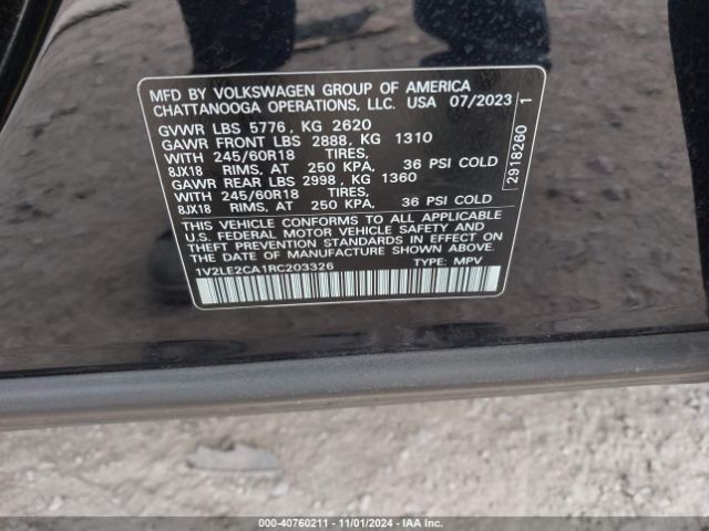 1V2LE2CA1RC203326 Volkswagen Atlas Cross Sport 2.0t Se