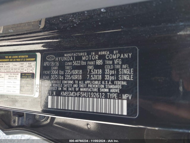 Hyundai Santa Fe Se 2017 KM8SMDHF5HU192612 Image 9