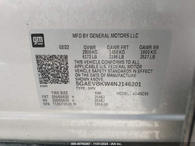 5GAEVBKW4NJ146201 Buick Enclave Awd Premium