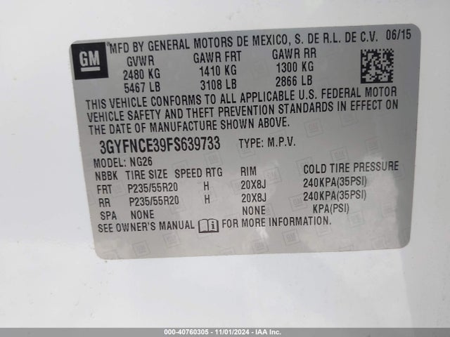 2015 CADILLAC SRX 3GYFNCE39FS639733 Photo 8