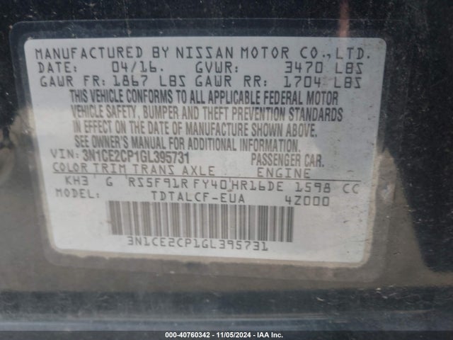 Nissan Versa Note S (sr) 2016 3N1CE2CP1GL395731 Image 9