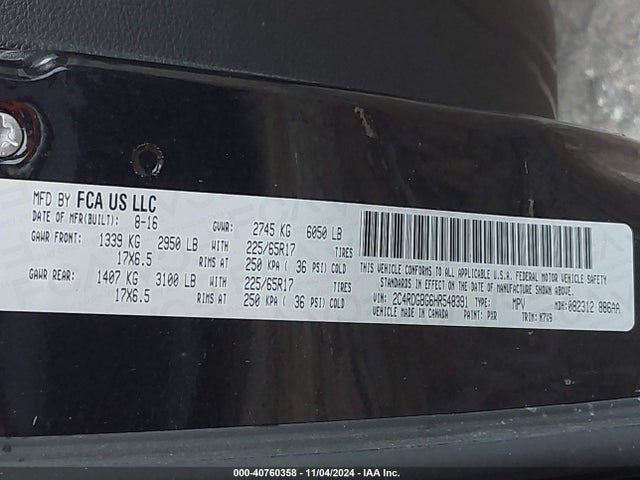 2C4RDGBG6HR548391 Dodge Grand Caravan Se Plus