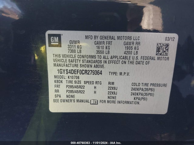 2012 CADILLAC ESCALADE 1GYS4DEF0CR279364 Photo 8
