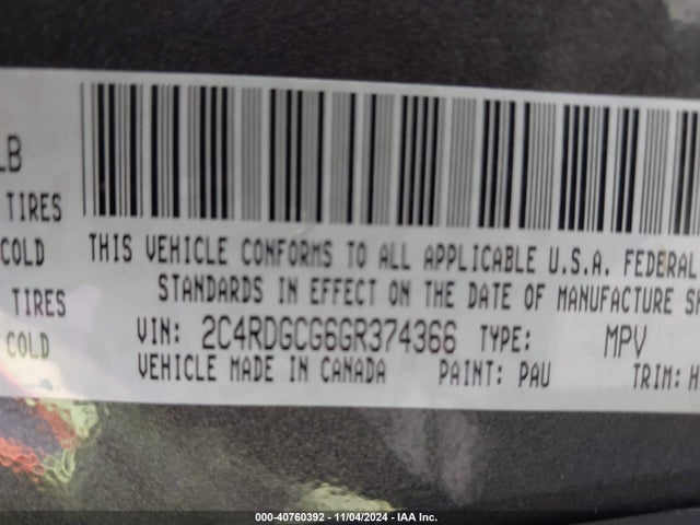 Dodge Grand Caravan Sxt 2016 2C4RDGCG6GR374366 Image 9