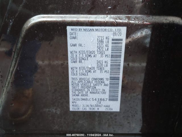 5N1DL0MN8LC543867 Infiniti QX60 LUXE