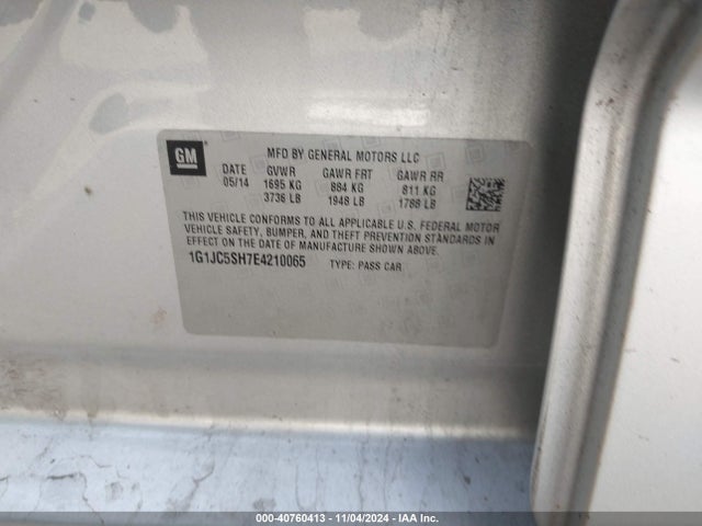 Chevrolet Sonic Lt Auto 2014 1G1JC5SH7E4210065 Image 9