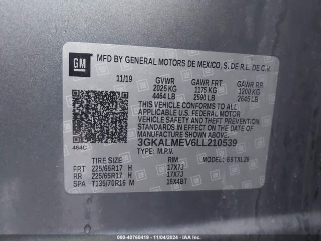 3GKALMEV6LL210539 GMC Terrain Fwd Sle