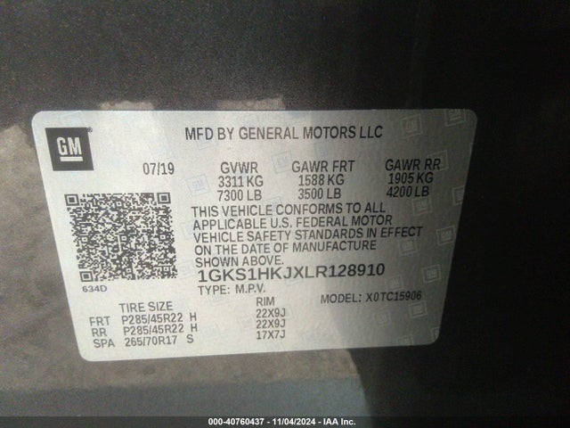 1GKS1HKJXLR128910 GMC Yukon Xl 2wd Denali