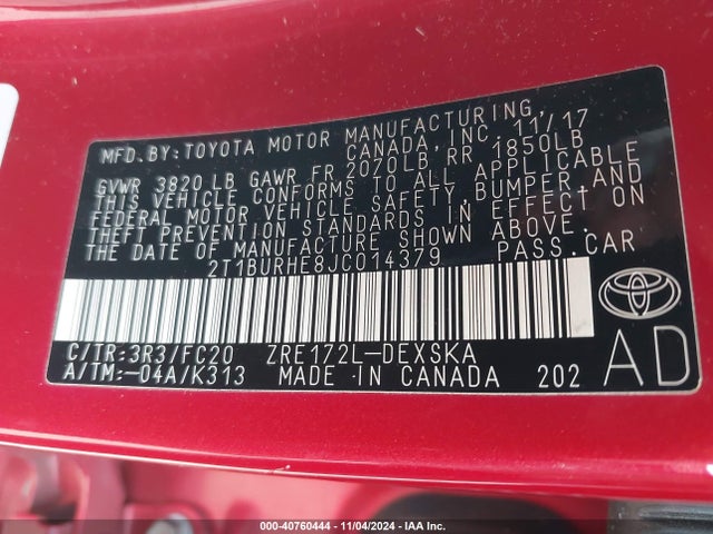 Toyota COROLLA SE 2018 2T1BURHE8JC014379 Image 9