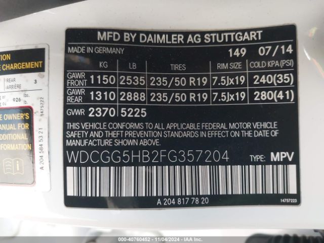 WDCGG5HB2FG357204 Mercedes-Benz GLK 350
