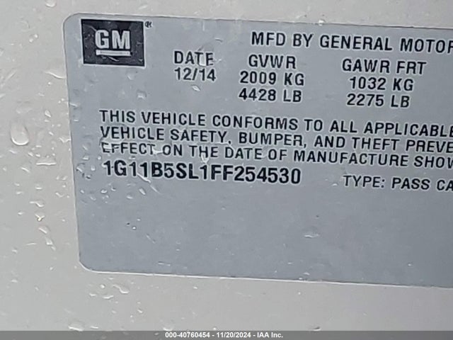 Chevrolet MALIBU LS 2015 1G11B5SL1FF254530 Image 9