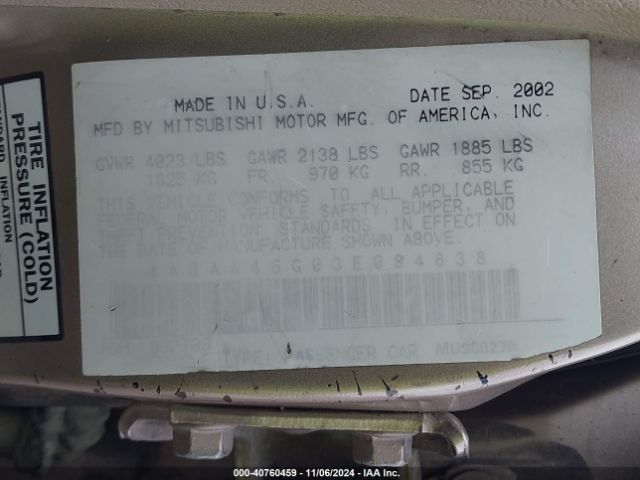 2003 MITSUBISHI GALANT 4A3AA46G03E084838 Photo 8