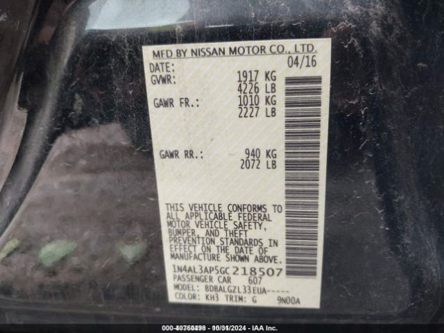1N4AL3AP5GC218507 Nissan Altima 2.5/2.5 S/2.5 Sl/2.5 Sr/2.5 Sv