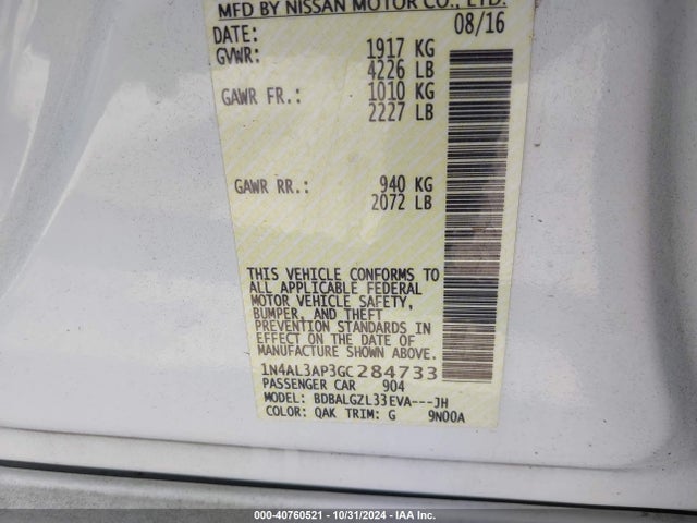 Nissan Altima 2.5 S 2016 1N4AL3AP3GC284733 Image 9