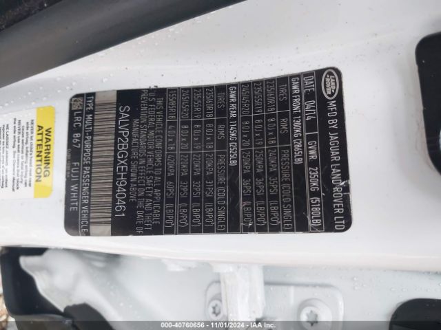 SALVP2BGXEH940461 Land Rover Range Rover Evoque Pure