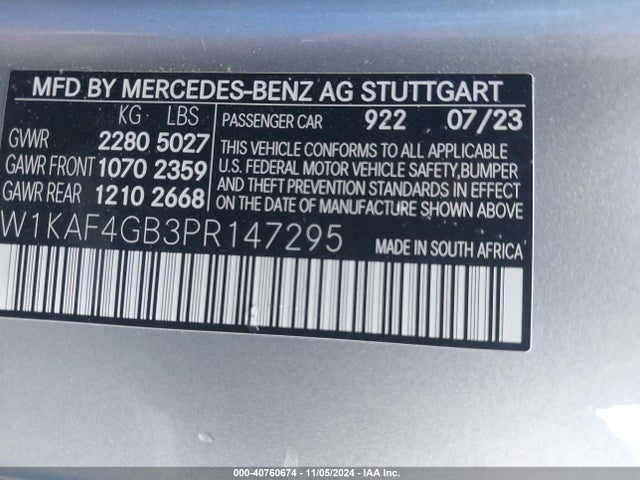 W1KAF4GB3PR147295 Mercedes-Benz C 300 Sedan