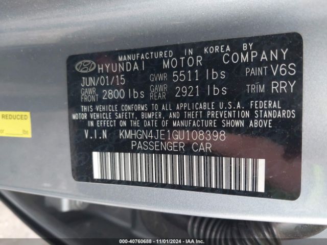 KMHGN4JE1GU108398 Hyundai Genesis 3.8