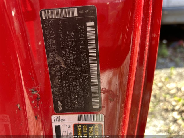 2008 MINI COOPER WMWMF33558TT61952 Photo 8