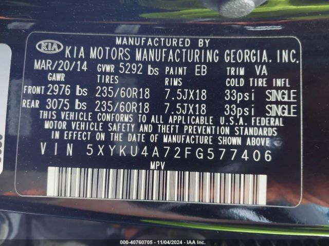 5XYKU4A72FG577406 KIA Sorento Ex V6