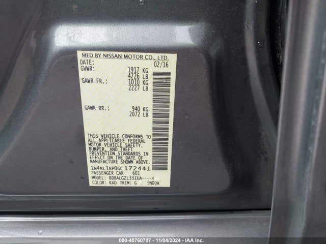 Nissan Altima 2.5 S 2016 1N4AL3AP0GC172441 Image 9