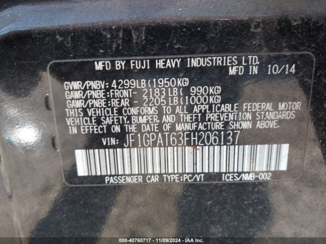 JF1GPAT63FH206137 Subaru Impreza 2.0i Sport Premium
