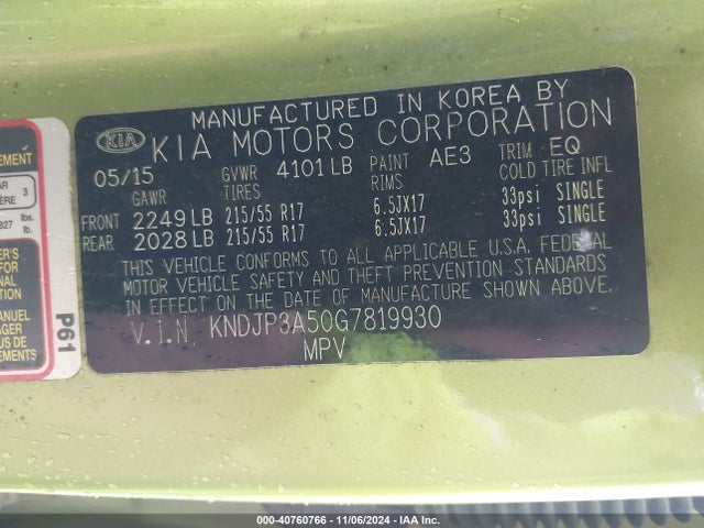 KIA SOUL + 2016 KNDJP3A50G7819930 Image 9