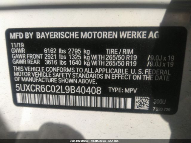 5UXCR6C02L9B40408 BMW X5 Xdrive40i
