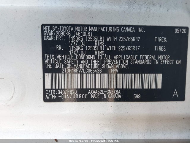 Toyota RAV4 LE 2020 2T3H1RFV7LC065436 Image 9