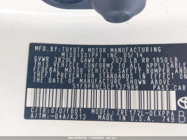 5YFBPRHE5EP137988 Toyota Corolla Le Eco Plus