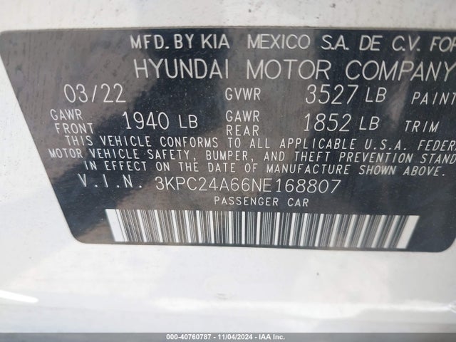 Hyundai ACCENT SE 2022 3KPC24A66NE168807 Image 9