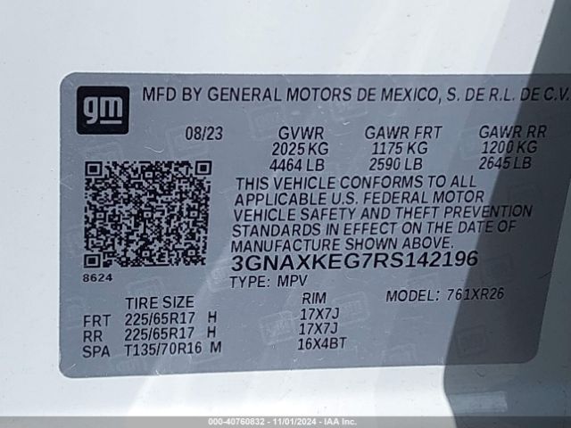 3GNAXKEG7RS142196 Chevrolet Equinox Fwd Lt