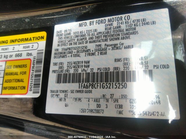 1FA6P8CF1G5215250 Ford MUSTANG GT